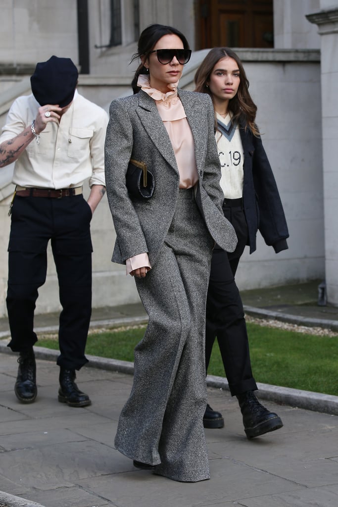 Victoria Beckham Gray Suit With Brooklyn Beckham Girlfriend