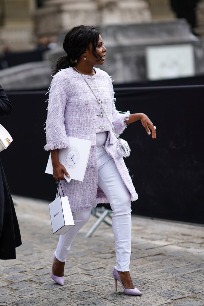 With a Mauve Fringed Jacket and Matching Pumps