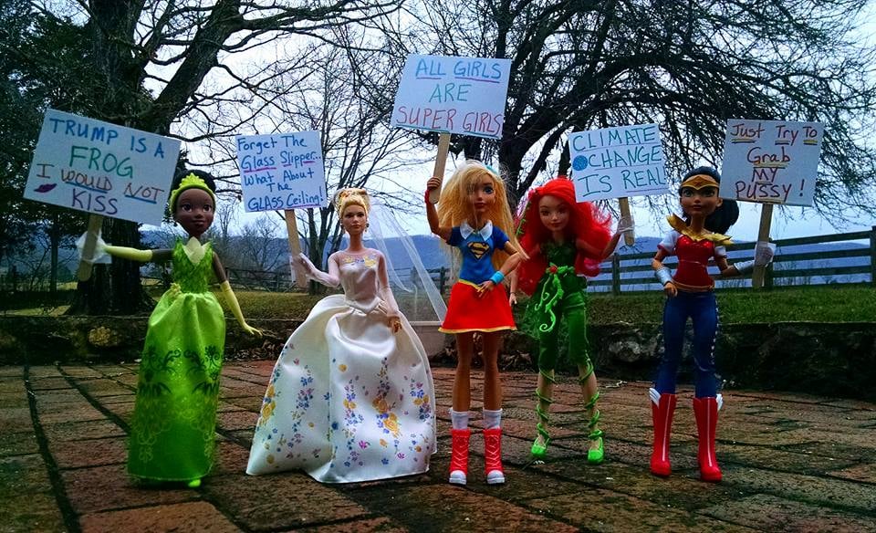 Family Hosts Women's March With Dolls at Home