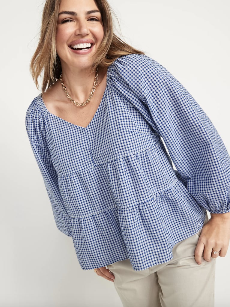 Old Navy Tiered Seersucker Long-Sleeve Swing Top