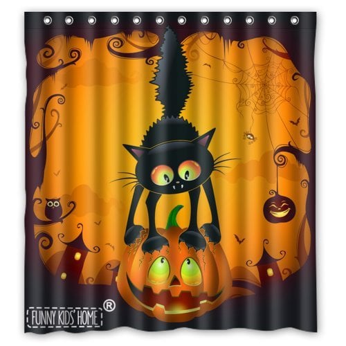Scary Cat on the Pumpkin Happy Halloween Shower Curtain