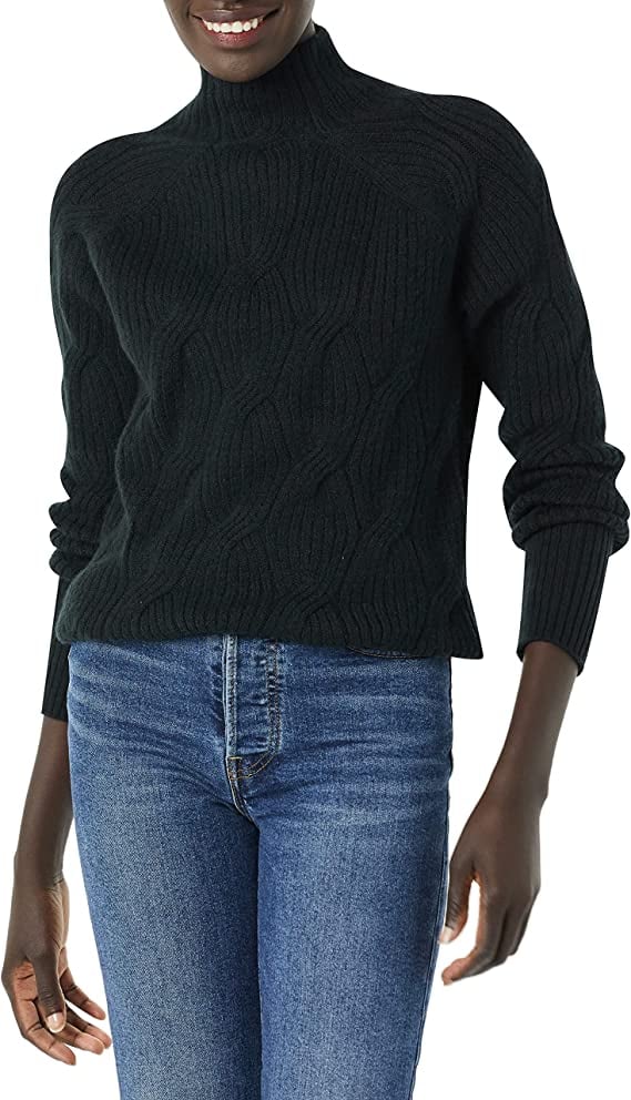 Turtleneck Treatment: Amazon Essentials Women's Soft-Touch Funnel-Neck Cable Sweater