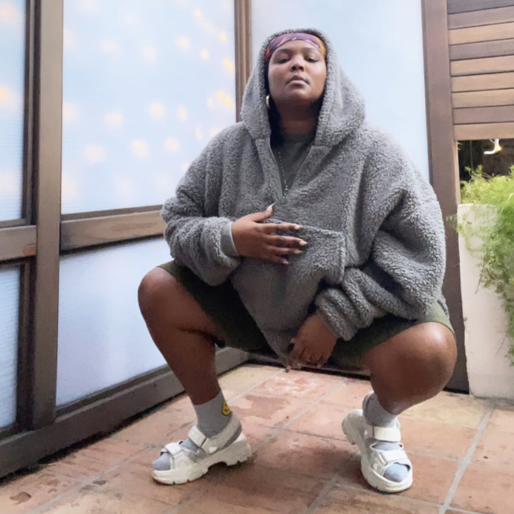 Lizzo's Cozy Athleisure Outfit With The Comfy Teddy Hoodie