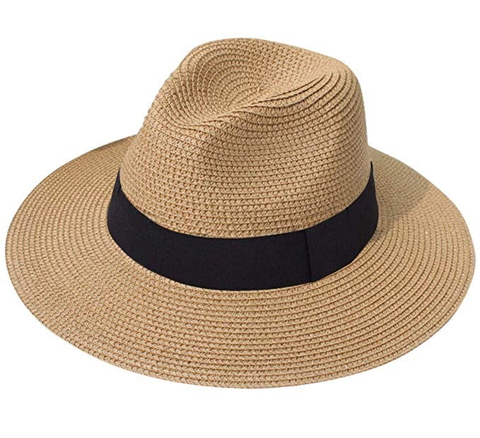 Lanzom Wide-Brim Straw Panama Hat