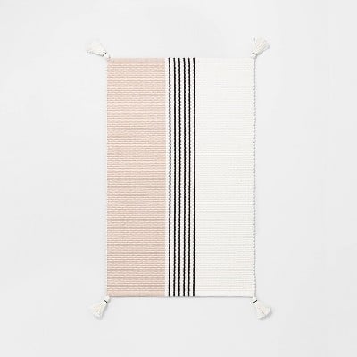 Hearth and Hand with Magnolia Bold Centre Stripes Colorblock Bath Rug Dusty Rose/Railroad Gray