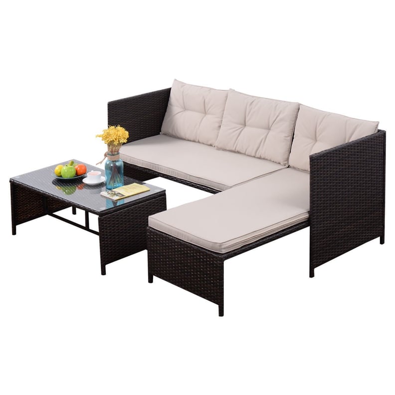Goplus Outdoor Rattan Furniture Sofa Set Lounge Chaise