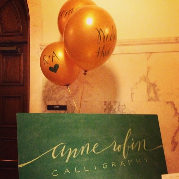Love this idea from The Cream of calligraphy on balloons for table numbers or wedding pics.