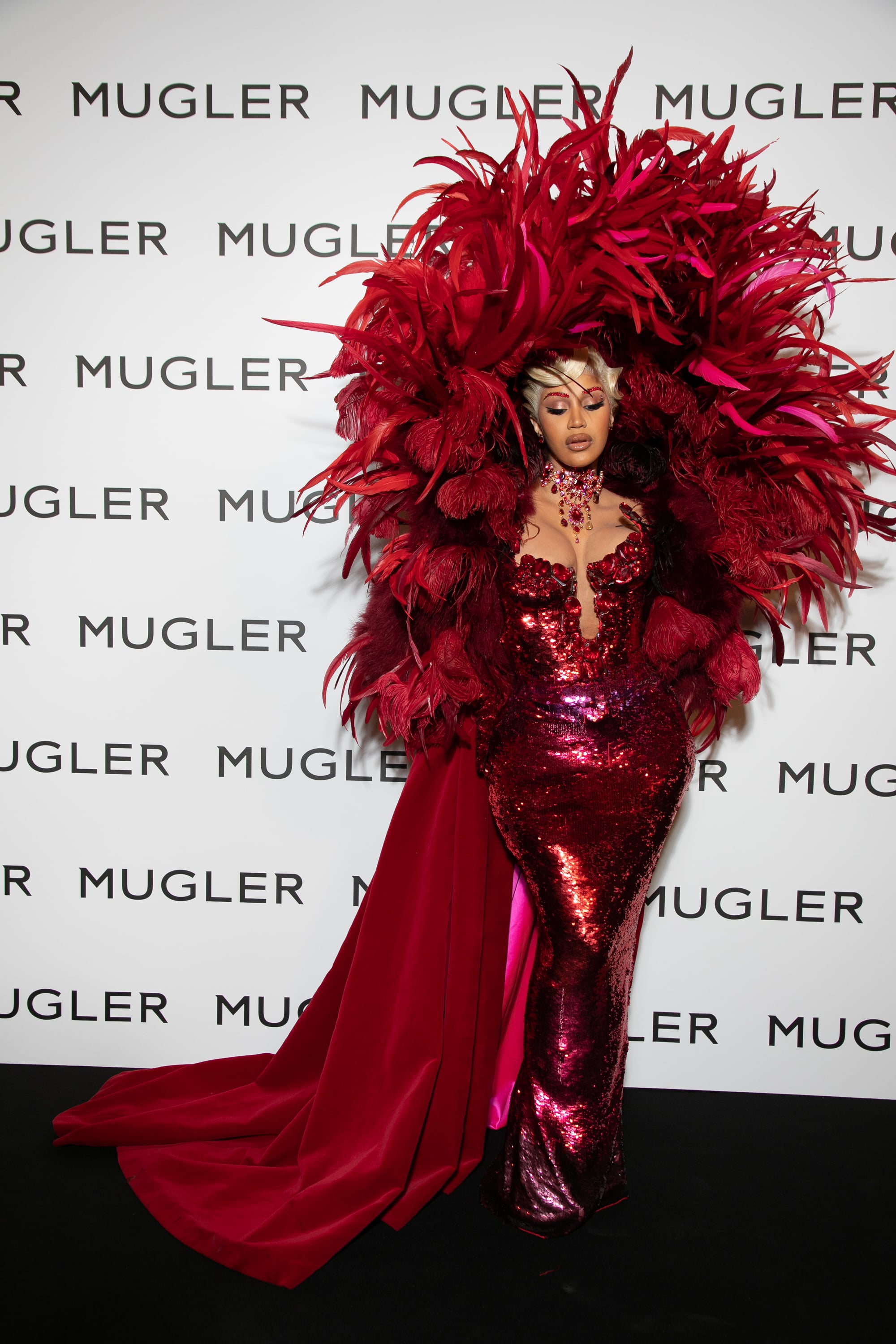 See Cardi B s Red Feathered Dress at Paris Fashion Week 2021 POPSUGAR Fashion