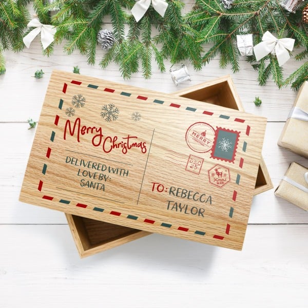 Personalised Oak Christmas Postcard Keepsake Box