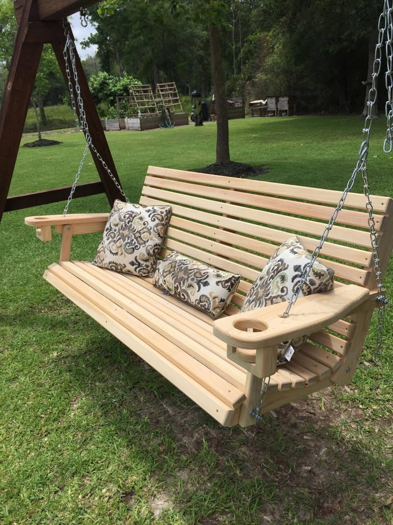 Custom Handmade Cypress Porch Swing With Cupholders Cool Outdoor Furniture And Decor On Etsy 0347