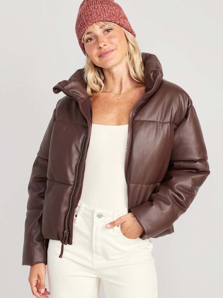 Old Navy Mock-Neck Faux-Leather Puffer Jacket