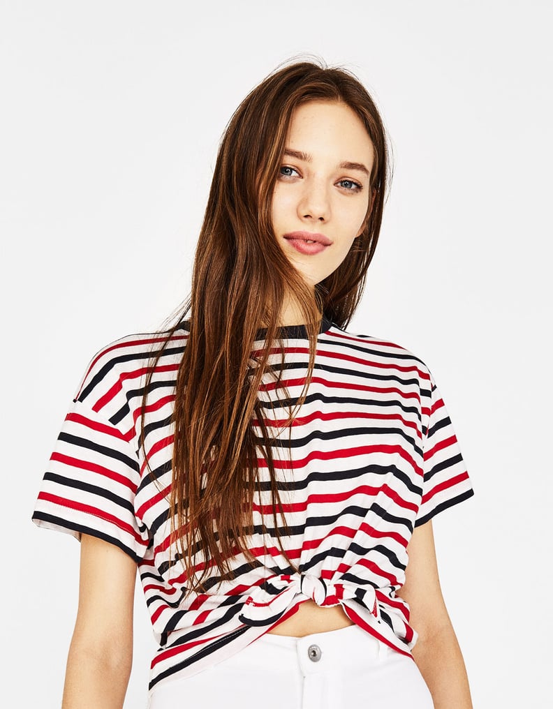 Bershka Ecologically Grown Cotton T-Shirt With Front Knot