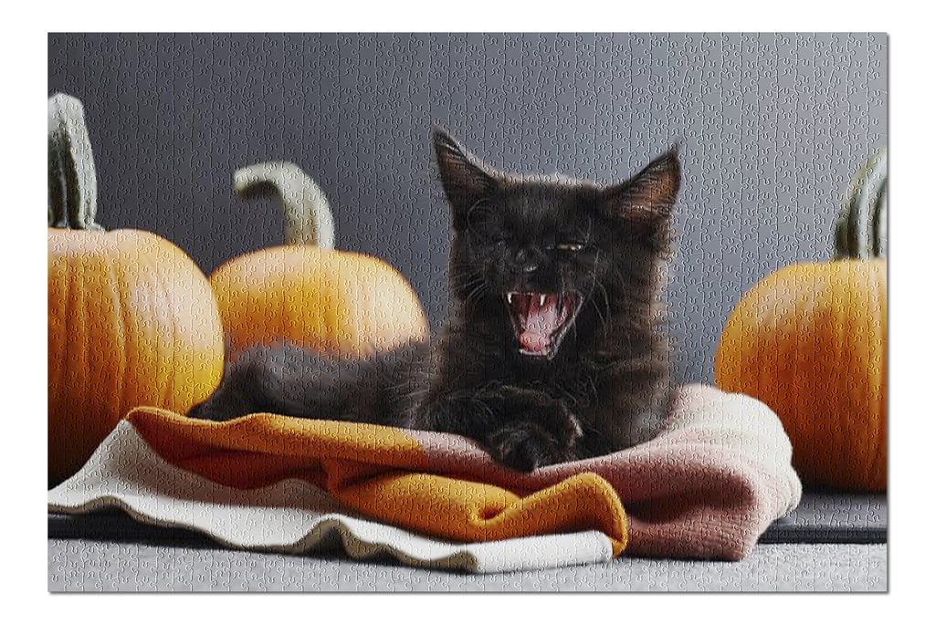 Halloween Concept with Black Cat Surrounded by Pumpkins Puzzle