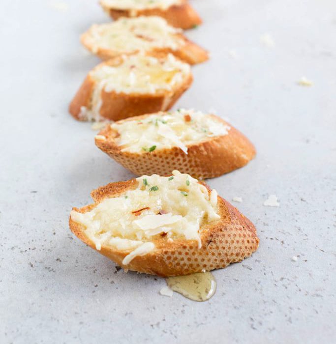 Mini Cheesy Crostini With Honey