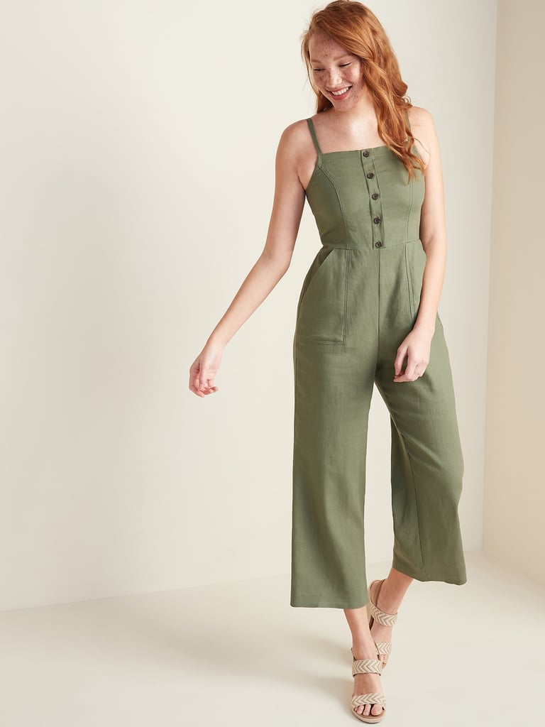 Old Navy Sleeveless Button-Front Linen-Blend Jumpsuit