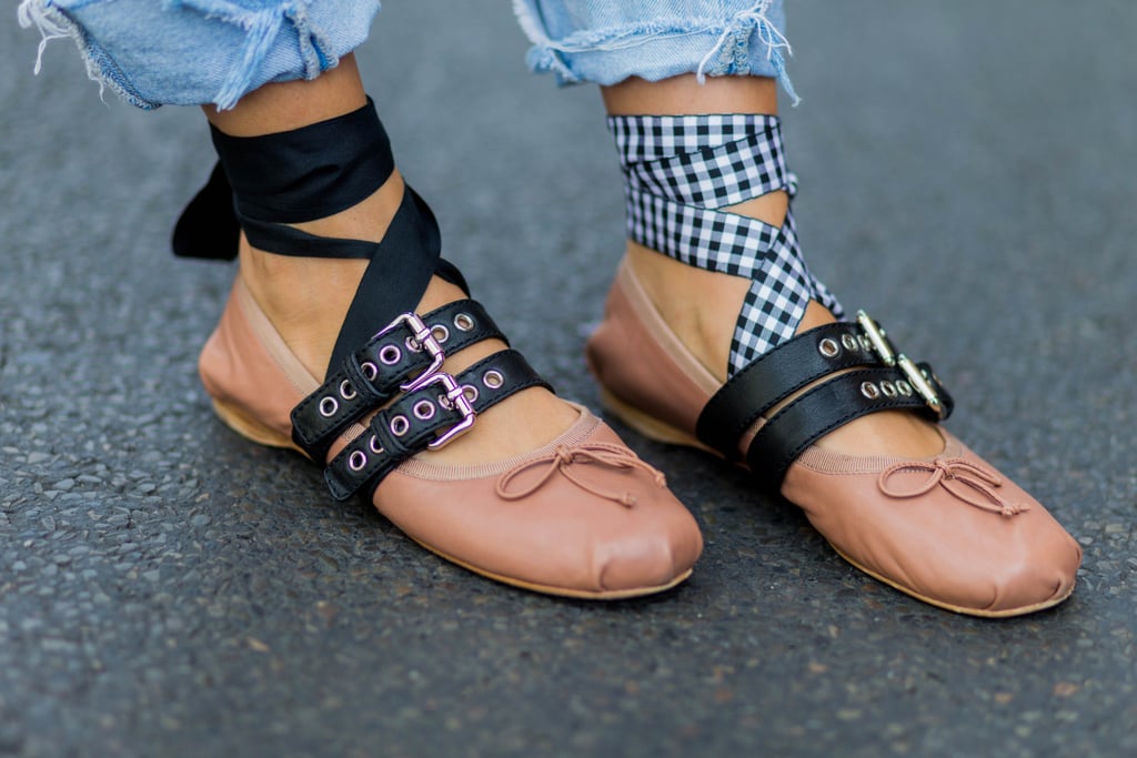 Cheap Gingham Ribbon Shoes