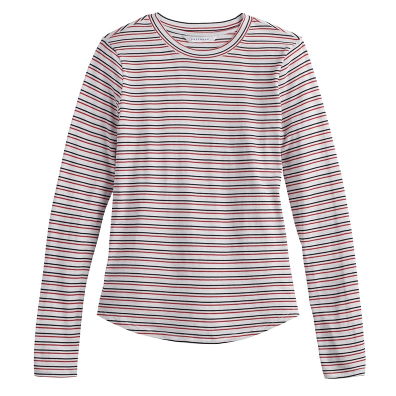 Printed Long Sleeve Tee in Double Stripe with True Red