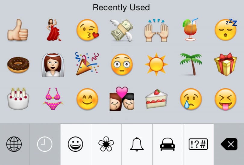 "I think my emoji are a pretty accurate description of my life right now. I have been to A LOT of weddings this year (see bride, kissing couple, cake, and money flying away), just came back from a tropical vacation (see drinks, palm tree, sun, bikini . . . and money flying away), and frequently feel like I am admitting to something I'm mildly ashamed of (see the flushed face . . . and money flying away). I also always love giving a good thumbs-up, a celebratory dance, a kiss to my friends, and those praising hands."
— Stacy Hersher, assistant managing editor
