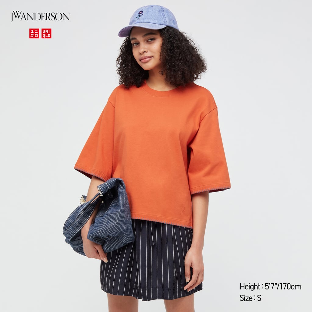 Cotton Blanket Stitch Half-Sleeve T-Shirt