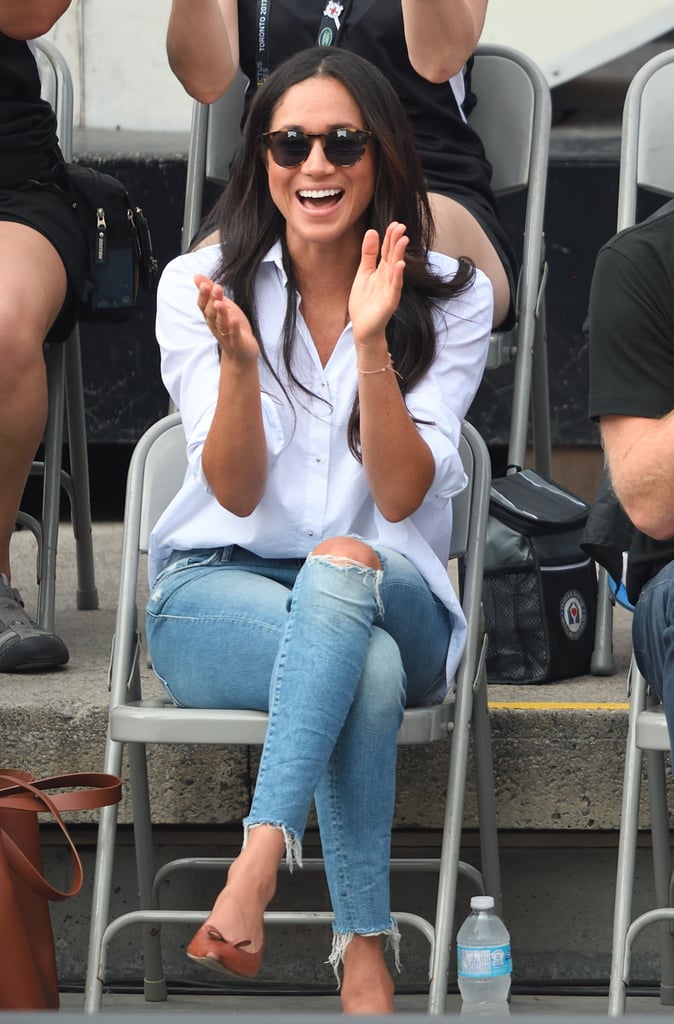 Meghan's tortoiseshell sunglasses are described by the brand as "the most wearable shape in the collection," and she definitely pulls them off.