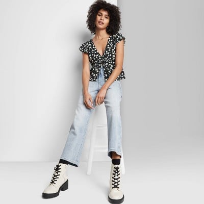 Wild Fable Flutter Sleeve V-Neck Tie Front Flyaway Top