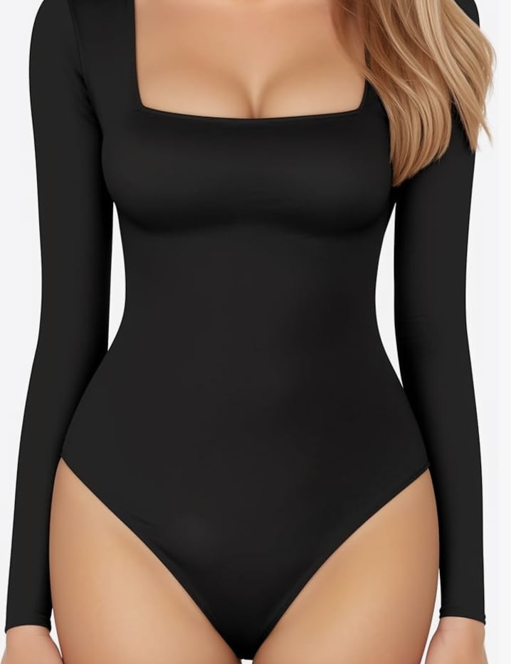 Mangopop Square Neck Long Sleeve Bodysuit