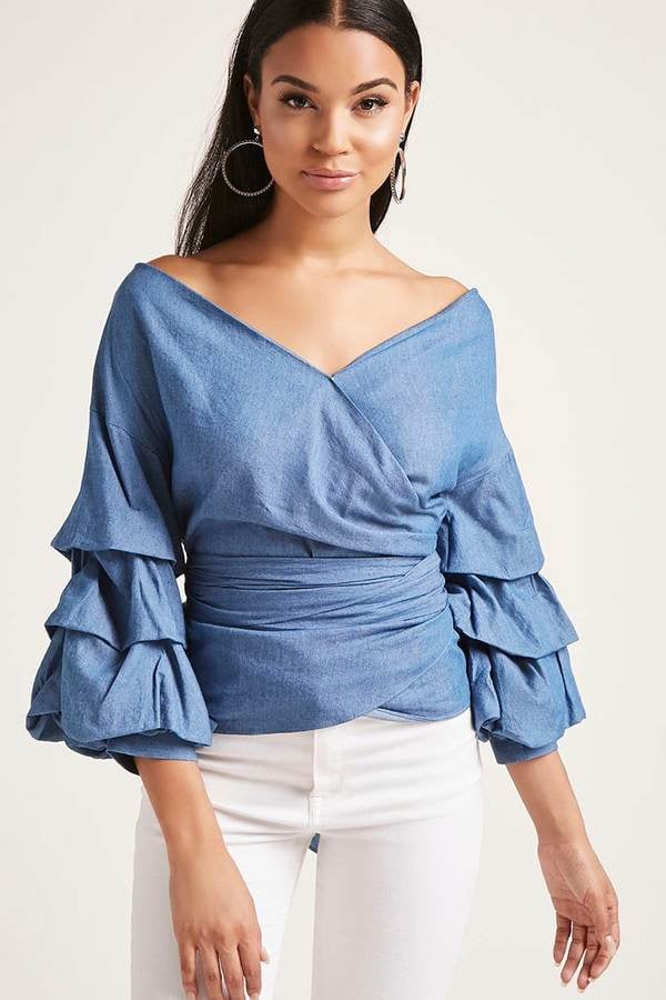 Forever 21 Chambray Pickup-Sleeve Top | Fall Outfit Ideas From Forever ...