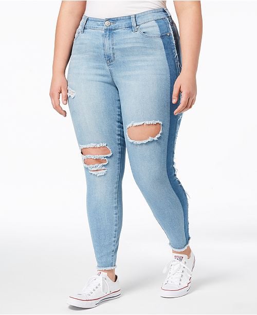 Celebrity Pink Trendy Plus Size Ripped Two-Tone Skinny Jeans