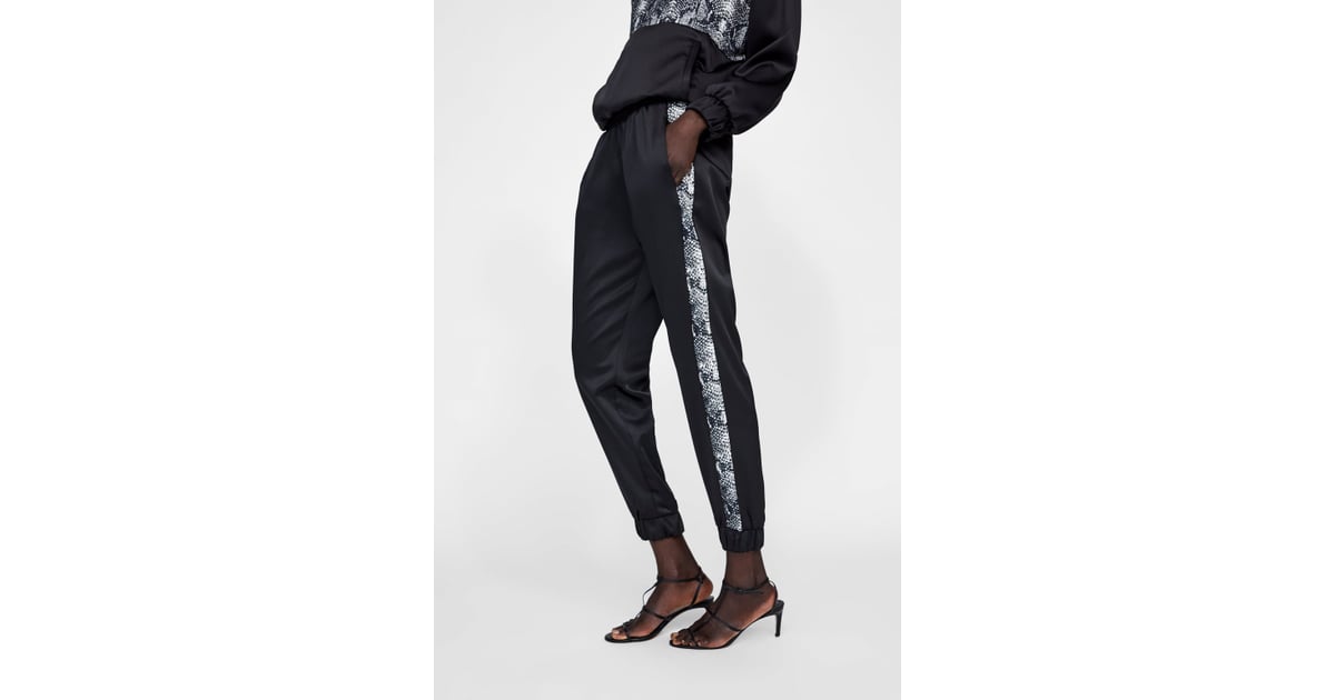 Zara Jogging Pants With Snakeskin Print Stripe | Bella Hadid Wearing a ...