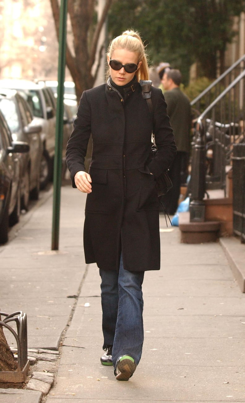 Gwyneth Paltrow Wearing a Black Jacket and Sneakers
