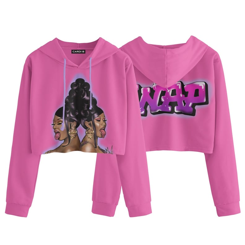 Cardi B WAP Air Brush Crop Top Hoodie (Pink)