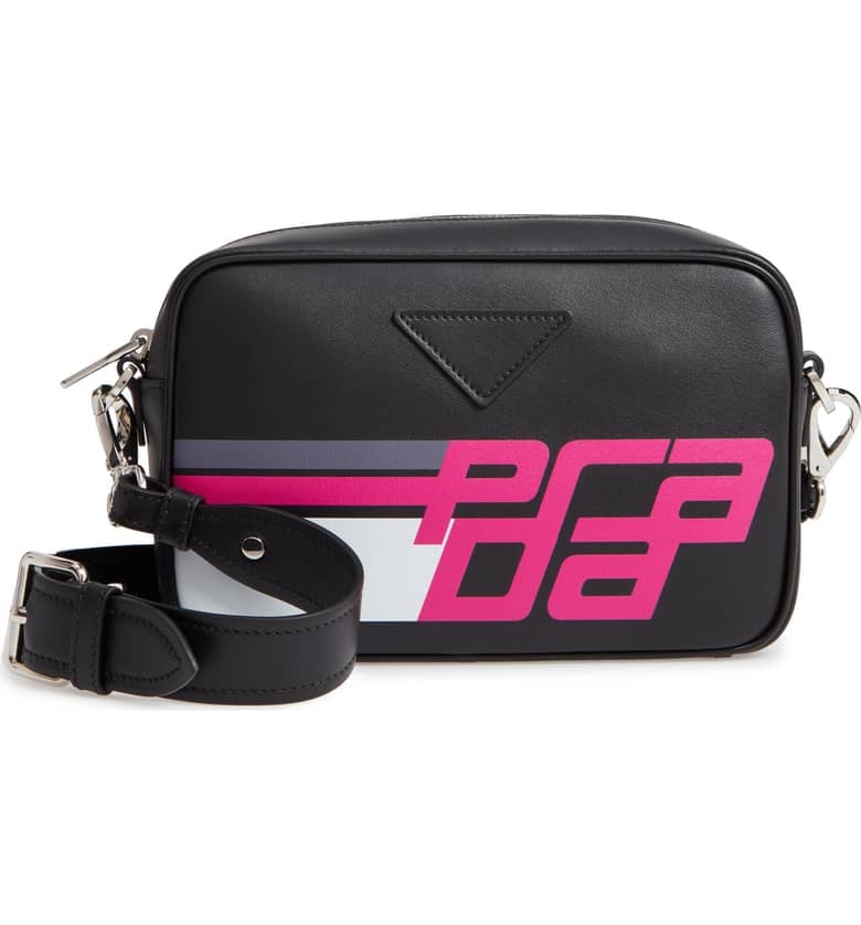 Prada Logo Print Leather Crossbody Bag