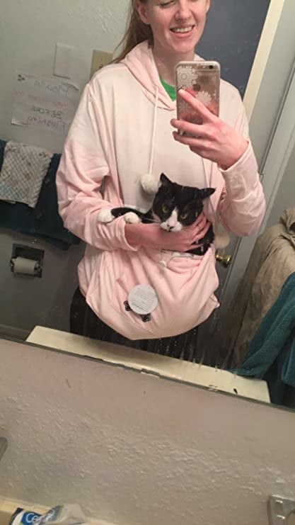 Womens Pet Carrier Shirts Kitten Puppy Holder Animal Pouch Hood Sweatshirt