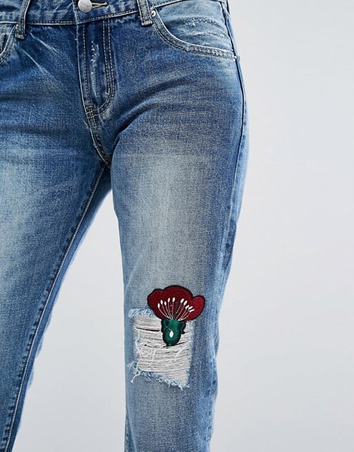 EVIDNT Floral Patch Slim Leg Jeans