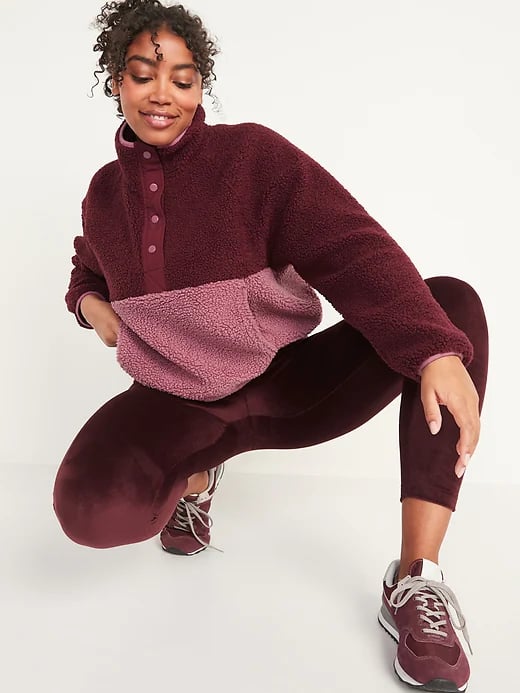 Long-Sleeve Oversized Two-Tone Sherpa Sweatshirt