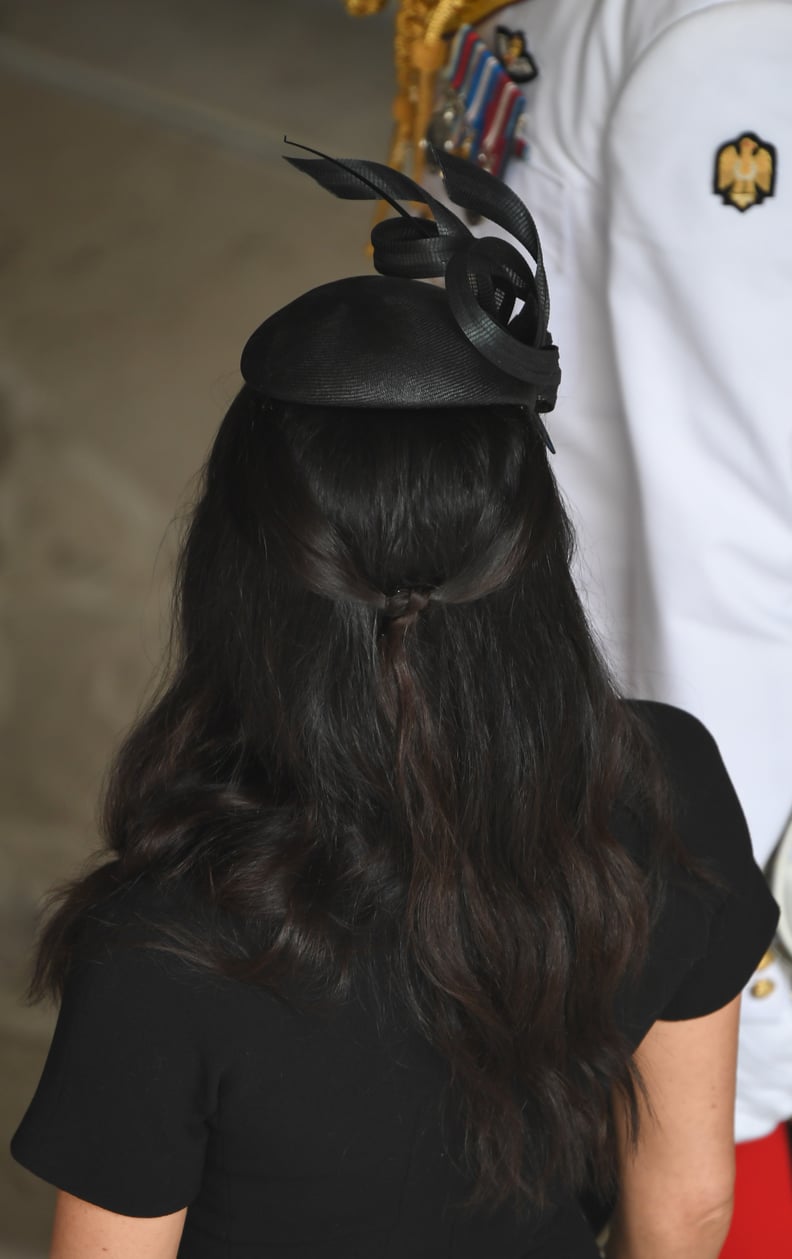 Meghan Markle's Philip Treacy Hat and Half-Up Hair, 2018