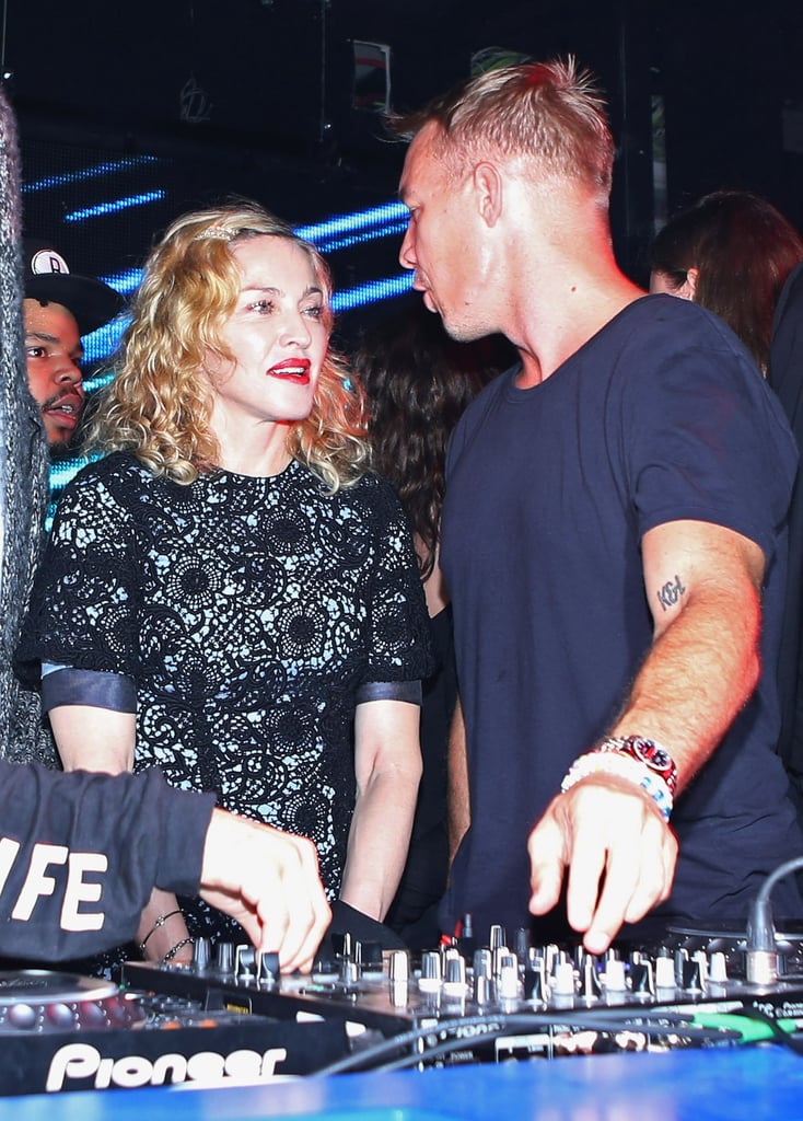 Madonna chatted with Diplo, who is working on her forthcoming studio album, at designer Jeremy Scott's New York Fashion Week afterparty on Wednesday.