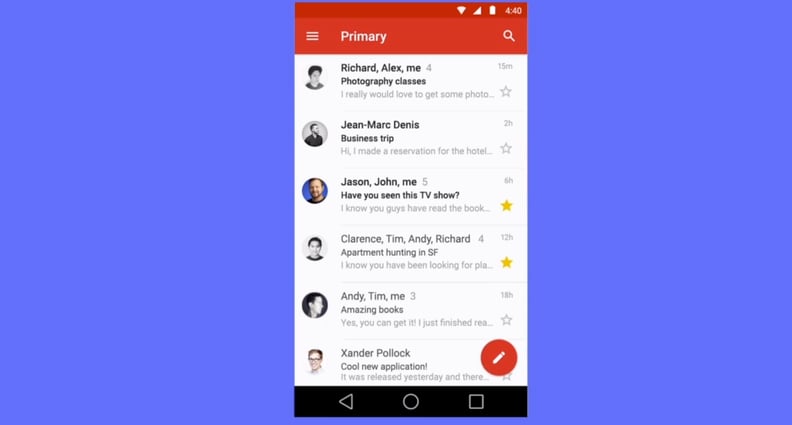 A cleaner Gmail on Android L.