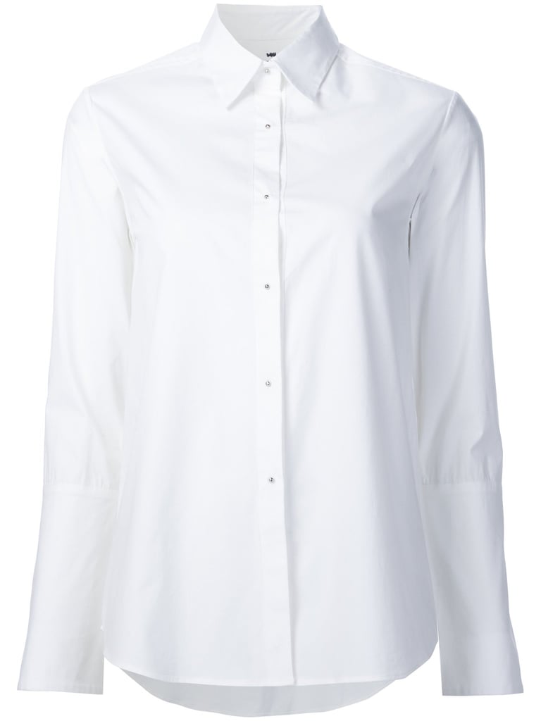 "The husband shirt ($185) is one of my wardrobe staples. Button it all the way up for a business dinner, or simply clasp two shanks and tie the shirt tails in a knot for a beachfront lunch." — MN