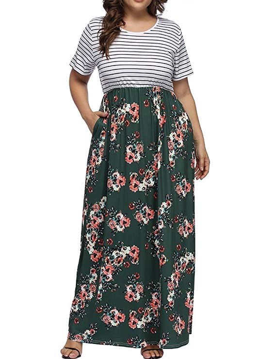 A Design With Pockets: Allegrace Floral Print Striped Maxi Dress