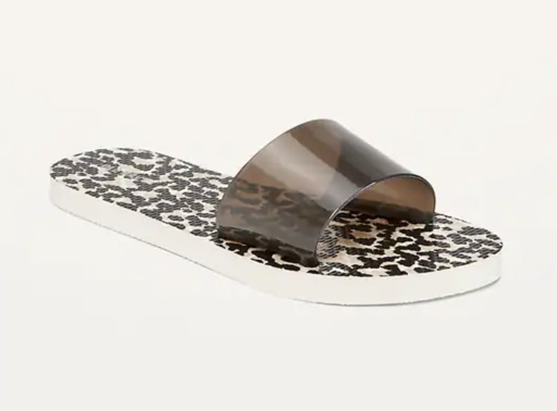 Old Navy Plant-Based Jelly Slide Flip-Flop Sandals in Leopard Print