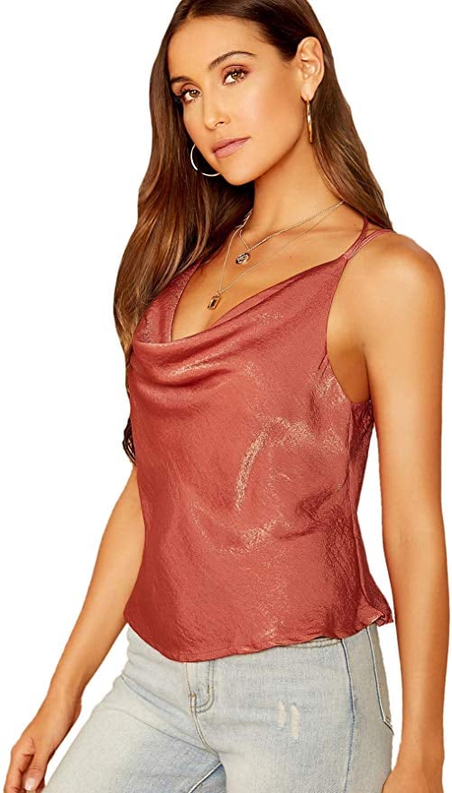 Verdusa Draped Neck Strappy Sleeveless Satin Cami
