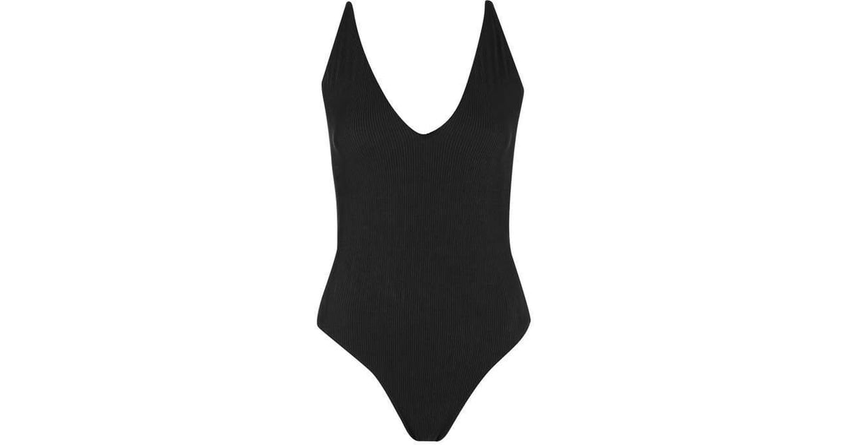 Topshop Black Ribbed Swimsuit | Shay Mitchell in Black One-Piece ...
