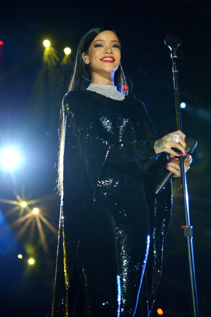 Rihanna flashed a big grin while performing at Washington DC's National Mall as part of The Concert For Valor.