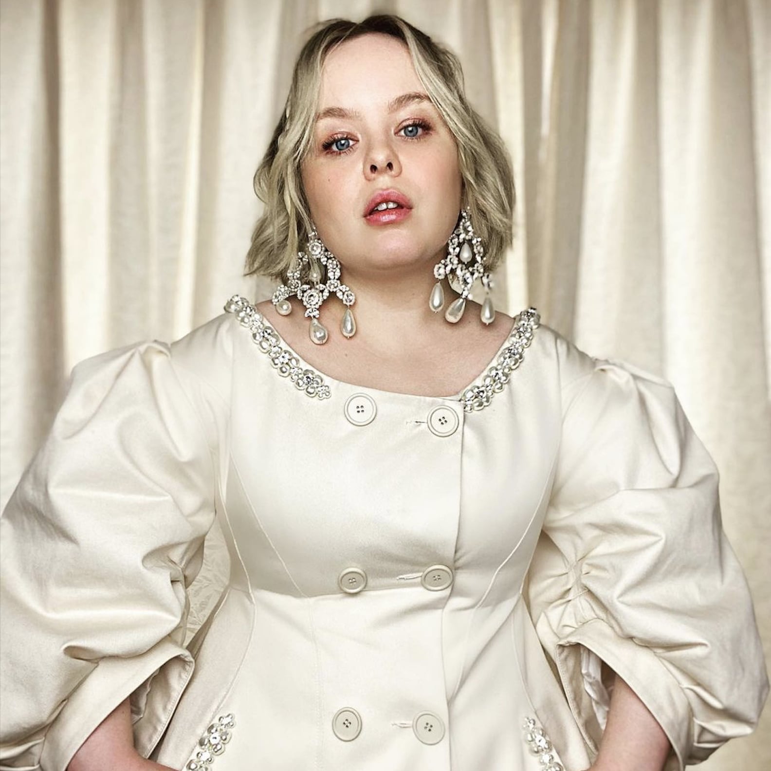Nicola Coughlan's Simone Rocha Pearl Coat at Fashion Week | PS UK Fashion