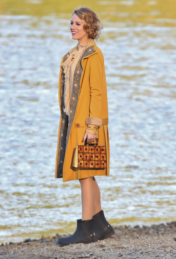 Blake Lively in a Yellow Coat Filming the Age of Adaline