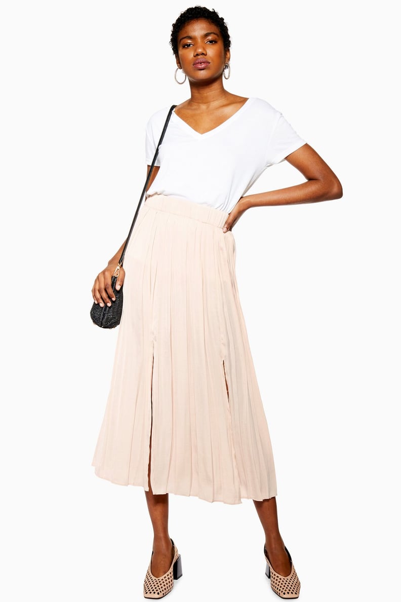 Topshop Satin Pleated Midi Skirt