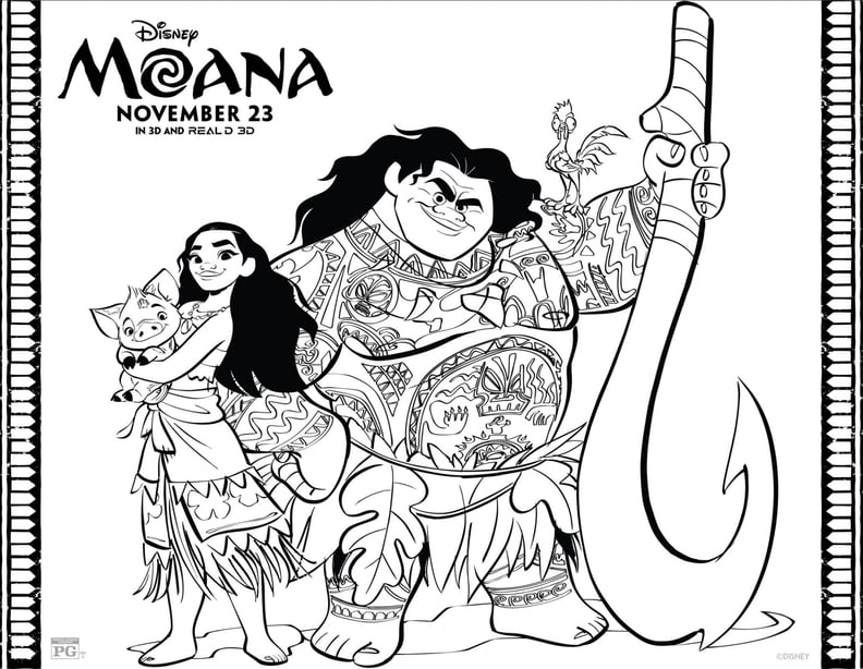 Moana and Maui Printable Coloring Sheet