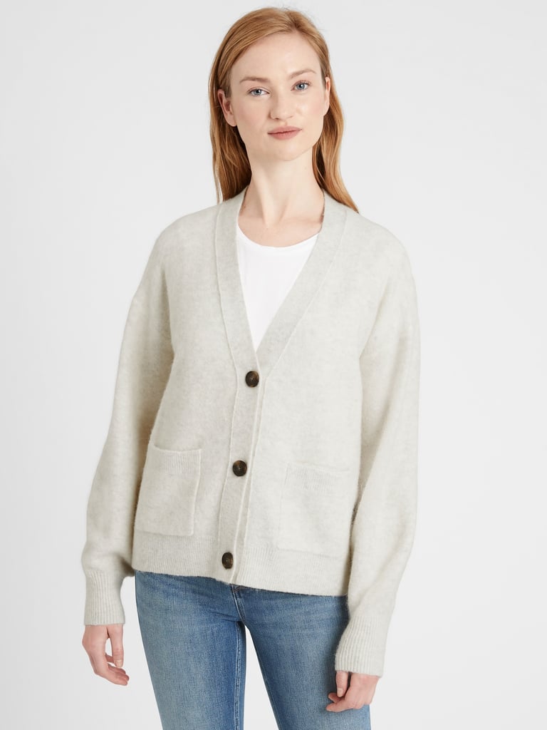 Oversized Blouson-Sleeve Cardigan Sweater