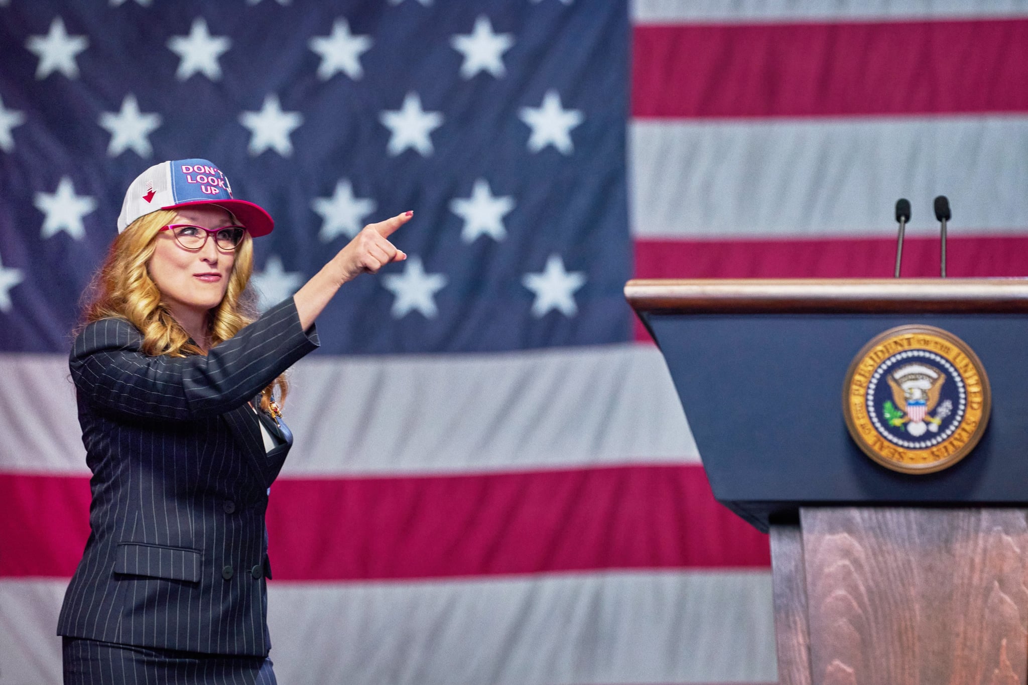 DON'T LOOK UP, Meryl Streep, 2021. ph: Niko Tavernise  Netflix /Courtesy Everett Collection